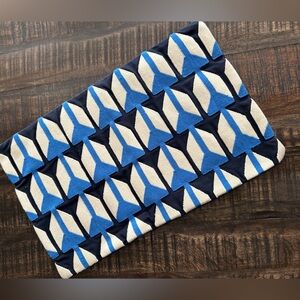 J Crew Compono 12 x 18 Blue White Geometric Pillow Cover Crewel embroidered